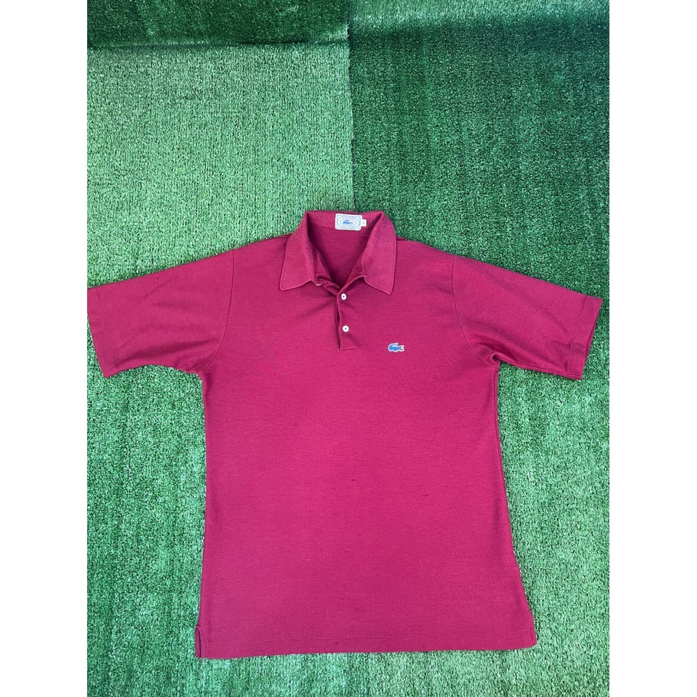 Vintage Izod Lacoste Mens Maroon Blue Croc Logo Polo Shirt Size L